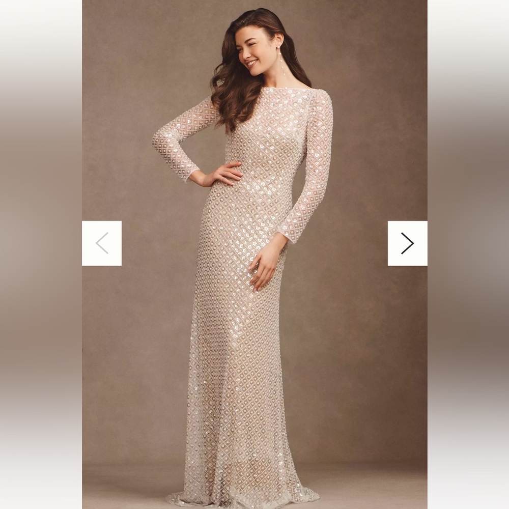Watters Mia Long-Sleeve Open-Back Sheath Wedding Gown
